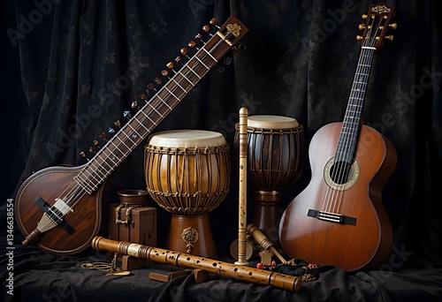 Isolated wooden acoustic guitar strings produce a classic musical sound