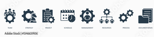 Work Flow web icon vector illustration concept with icon of team, strategy, project, schedule, management, resources, process and documentation   
 