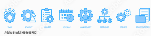 Work Flow web icon vector illustration concept with icon of team, strategy, project, schedule, management, resources, process and documentation   
 
