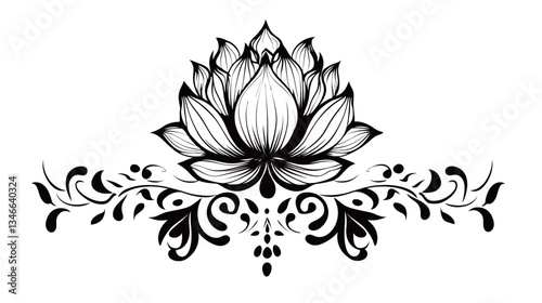 Tibetan Lotus Flower Motif on White Background – Sacred Floral Design