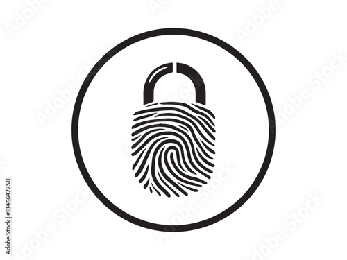 Fingerprint data protection vector illustration. Scan biometric data, security hardware lock, encoding, decoding data, identification system concept. Simple vector icon isolated on white background