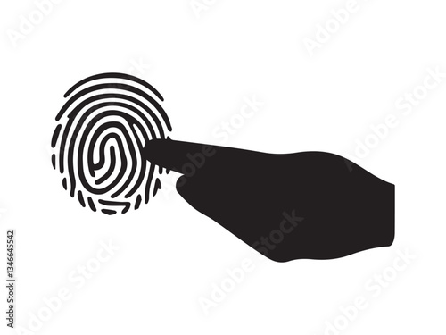 Fingerprint data protection vector illustration. Scan biometric data, security hardware lock, encoding, decoding data, identification system concept. Simple vector icon isolated on white background