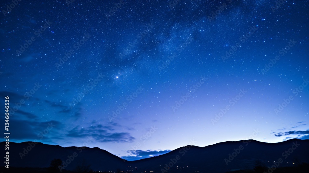Fototapeta premium Stunning night sky filled with bright stars over a silhouette of mountain peaks. 
