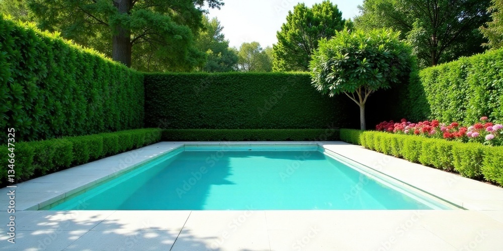 custom made wallpaper toronto digitalSerene Swimming Pool Oasis with Lush Green Hedges and Vibrant Flower Border