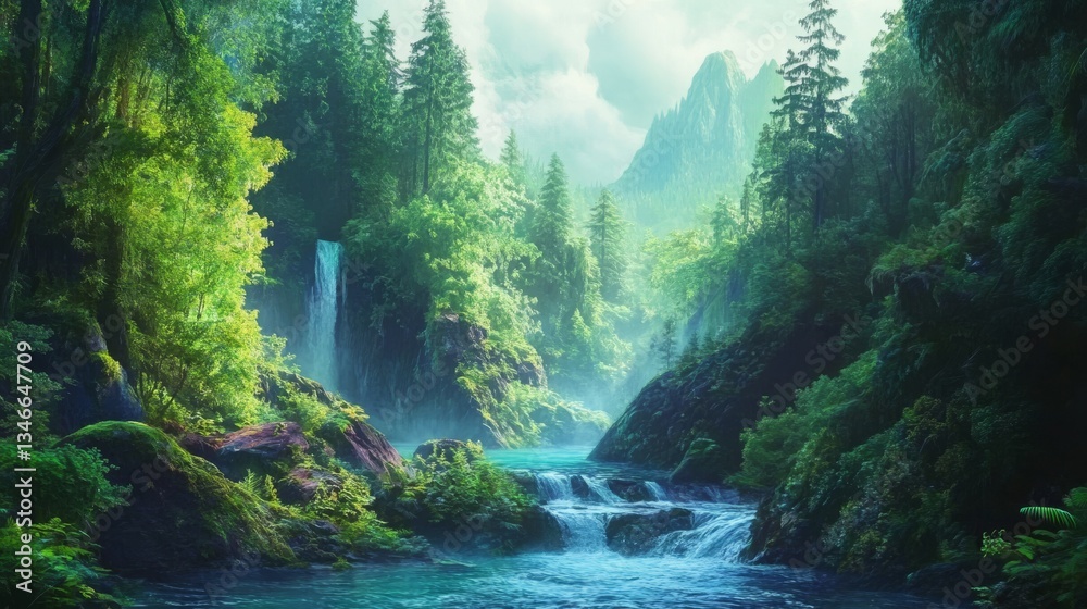 Lush river running Magical diverse Olympic national rainforest fantasy sci-fi. Cinematic, colorful hyper detailed, realistic anime, National Geographic photography, drone shot Lush river running Magical diverse Olympic national rainforest fantasy sci-fi. Cinematic, colorful hyper detailed, realistic anime, National Geographic photography, drone shot