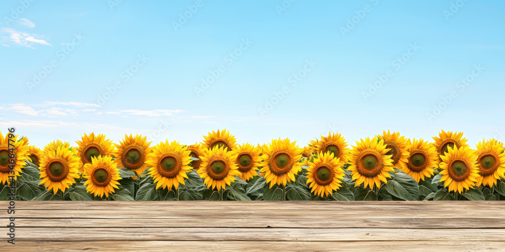 Obraz premium Expansive fields of sunflowers under clear blue sky create vibrant and cheerful atmosphere