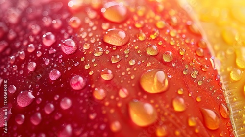 Ultra close-up of a vibrant latex balloon surface, featuring intricate rubber texture with micro water droplets, dramatically highlighted by side lighting on stretch marks and glossy reflections