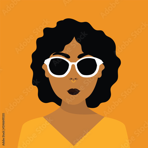 Attractive beautiful modern young stylish African woman portrait. Stylish young millennial character portrait. afro fashion trendy sunglasses  and pop art color.