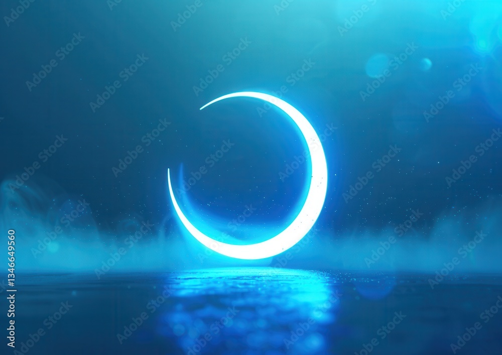 Obraz premium Glowing crescent moon reflected on serene water at night.
