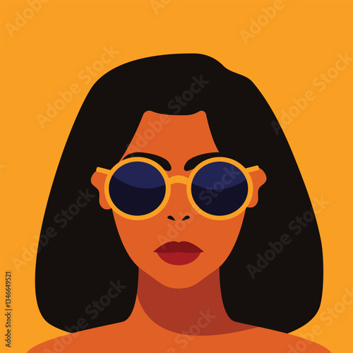 Attractive beautiful modern young stylish African woman portrait. Stylish young millennial character portrait. afro fashion trendy sunglasses  and pop art color.