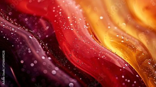 Ultra close-up of a vibrant latex balloon surface, featuring intricate rubber texture with micro water droplets, dramatically highlighted by side lighting on stretch marks and glossy reflections