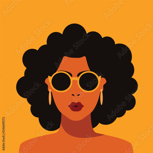 Attractive beautiful modern young stylish African woman portrait. Stylish young millennial character portrait. afro fashion trendy sunglasses earrings and pop art color.