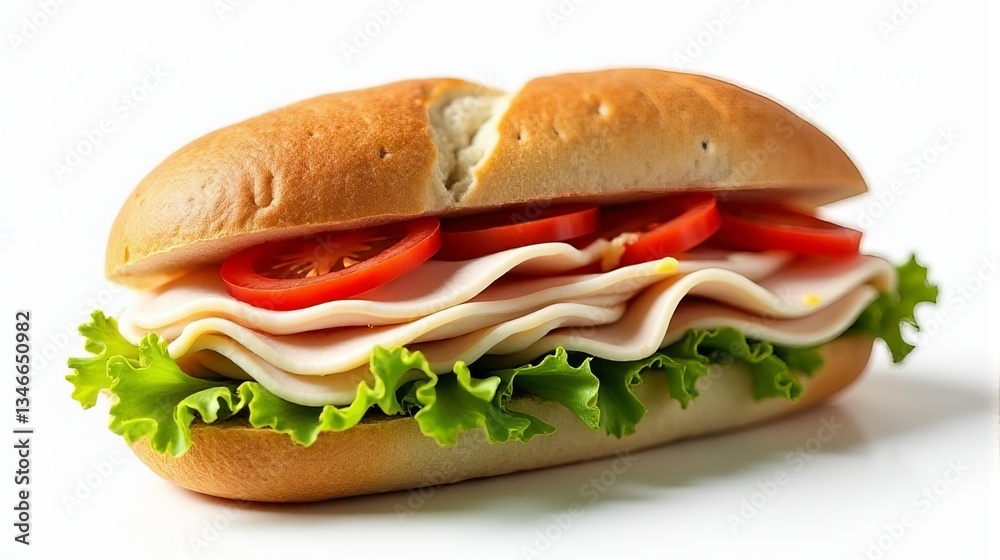 Classic Ham and Cheese Sandwich with Veggies Isolated on White Surface Classic Ham and Cheese Sandwich with Veggies Isolated on White Surface
