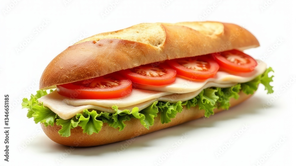 Classic Ham and Cheese Sandwich with Veggies Isolated on White Surface