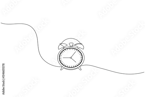 Clock continuous one line drawing and minimalist style isolate outline vector icon