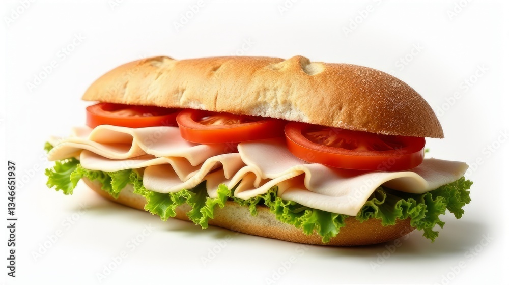Classic Ham and Cheese Sandwich with Veggies Isolated on White Surface Classic Ham and Cheese Sandwich with Veggies Isolated on White Surface