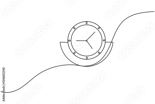 Clock continuous one line drawing and minimalist style isolate outline vector icon