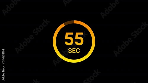 One minute countdown timer animation from 60 to 0 seconds on transparent background 60 second countdown timer, Countdown video with alpha channel.