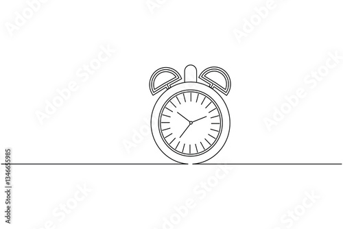 Clock continuous one line drawing and minimalist style isolate outline vector icon