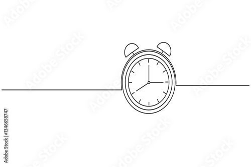 Clock continuous one line drawing and minimalist style isolate outline vector icon