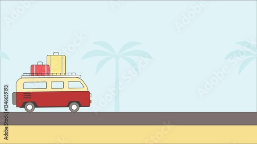 Looping animated footage of a camper van on a holiday tour