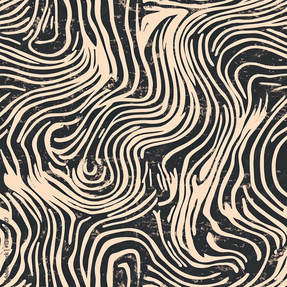 Seamless Woodcut Pattern Flowing River Currents Design Seamless Woodcut Pattern Flowing River Currents Design