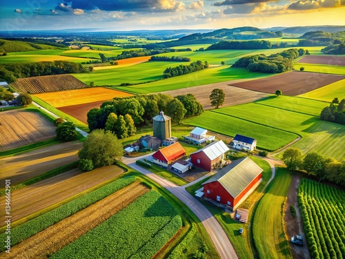 High-Angle Farm Agriculture Scenic View