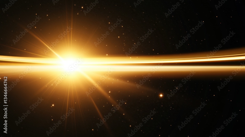 Obraz premium Golden cosmic light burst with radiant streaks in starry space