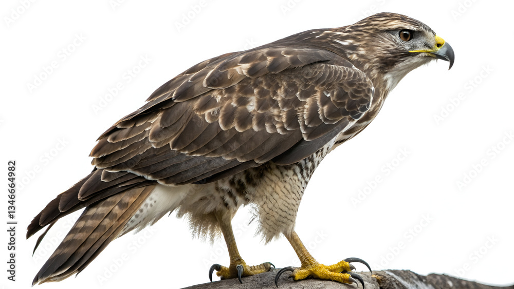 Raptor Portrait: A close-up of a hawk standing on a branch, highlighting its intense gaze, strong beak, and textured feathers. Raptor Portrait: A close-up of a hawk standing on a branch, highlighting its intense gaze, strong beak, and textured feathers.