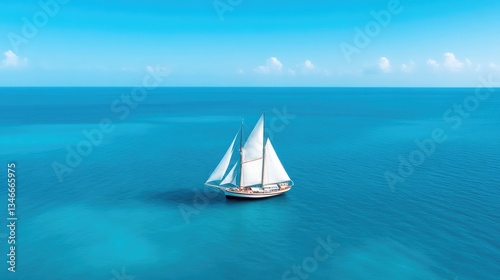 Tranquil sailboat on azure ocean photo
