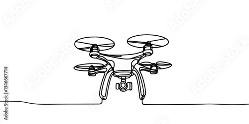 One single line drawing of drone flying, vector graphic illustration of unmanned drone. Modern aerial gadget for videography concept. Modern continuous line drawing design
