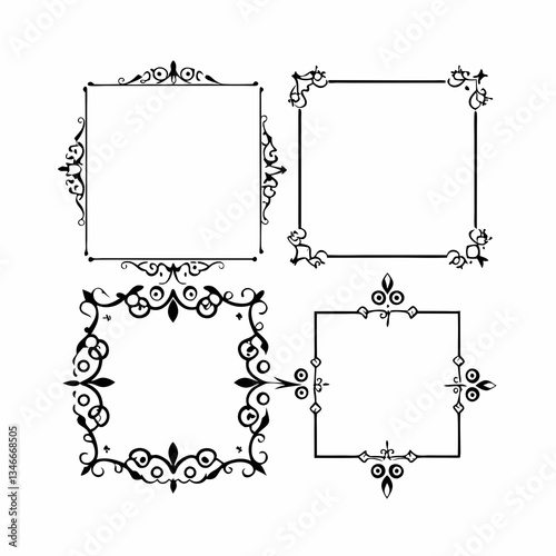 Intricate Gold Filigree Frames & Flourishes – Black Vector