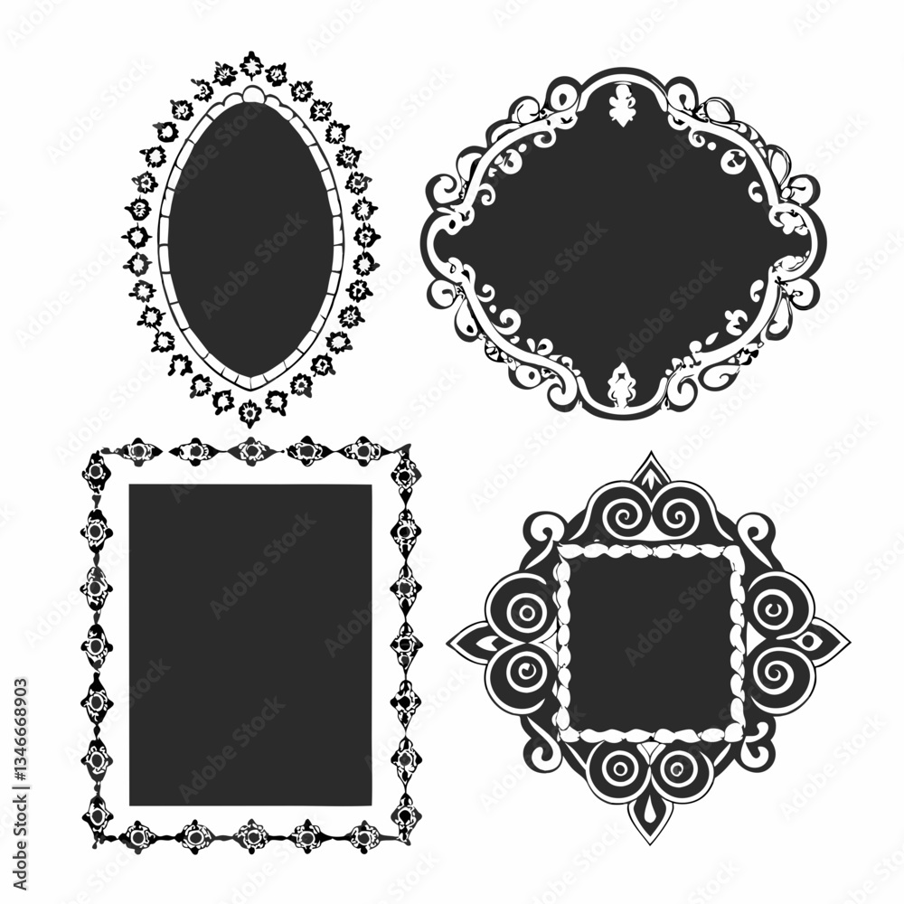 Intricate Gold Filigree Frames & Flourishes – Black Vector Intricate Gold Filigree Frames & Flourishes – Black Vector