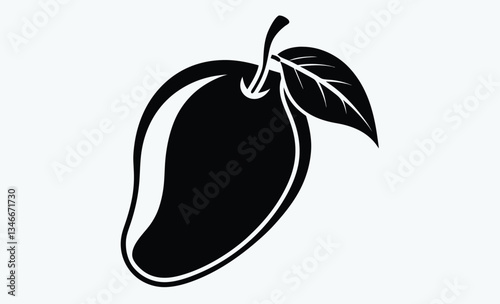 Mango silhouette, mango with leaf icon, fruit vector illustration