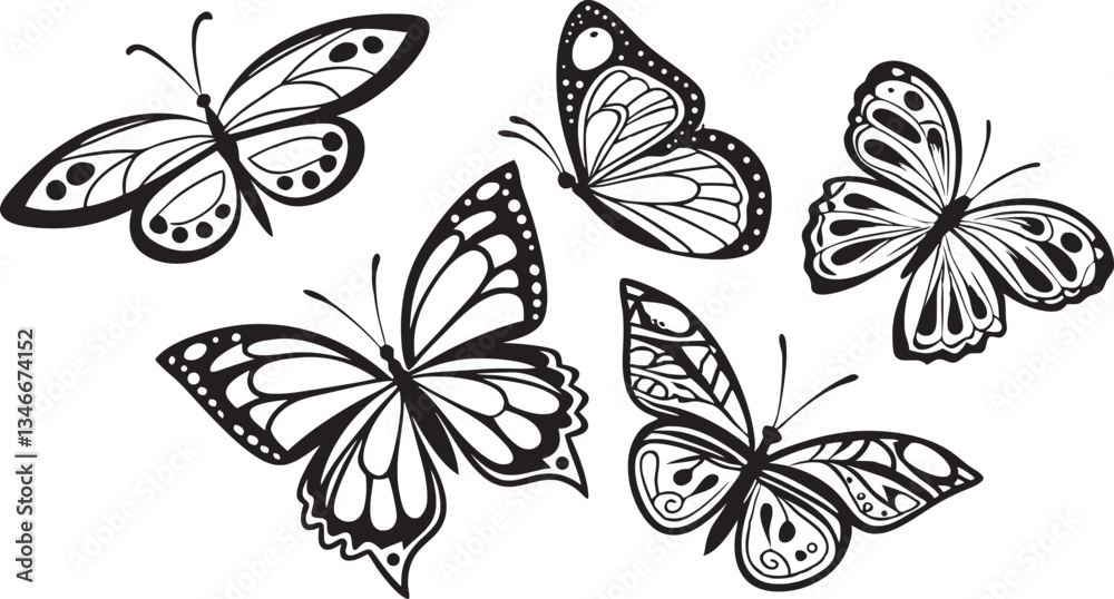 Obraz premium Beautiful Decorative Butterfly Silhouettes – Artistic Insect Clipart Design