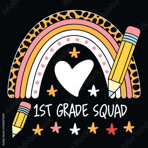 1st Grade Squad Fun and Colorful SchoolThemed Design