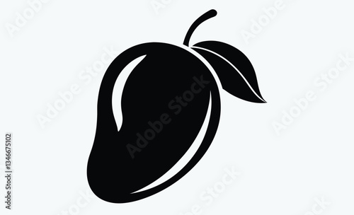 Mango silhouette, mango with leaf icon, fruit vector illustration