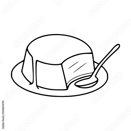 outline drawing of panna cotta on a dish