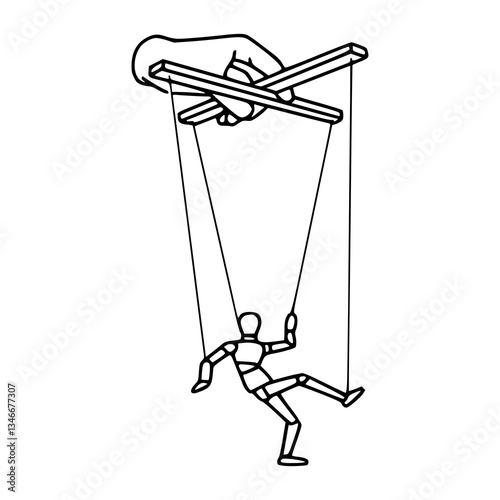 marionette puppet controlled by hand line art