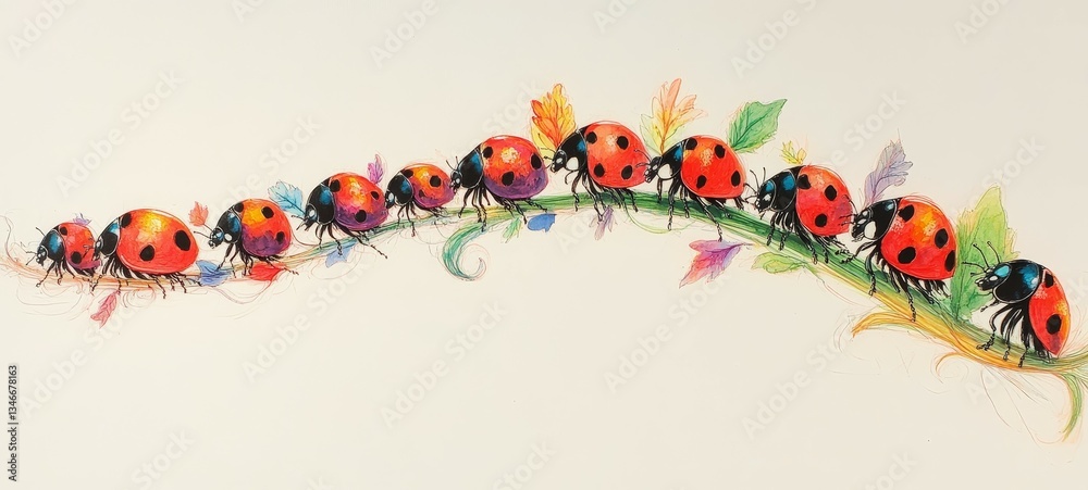 Fototapeta premium Whimsical Ladybug Parade, Ladybugs