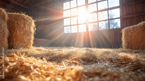 Wallpaper Mural Sunbeams Illuminating Hay Bales in Rustic Barn Torontodigital.ca