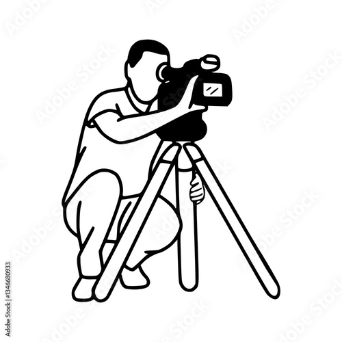 cameraman with video camera on tripod vector