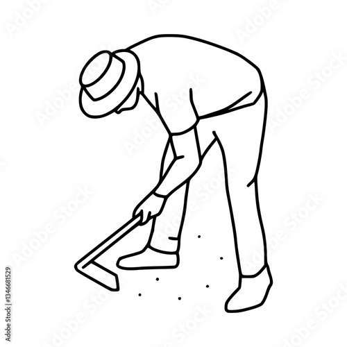 man gardening with hoe vector illustration