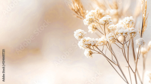 Gypsophila dry little white flowers light macro