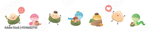 A playful set of snakes and glutinous rice dumplings, Dragon Boat Festival illustration