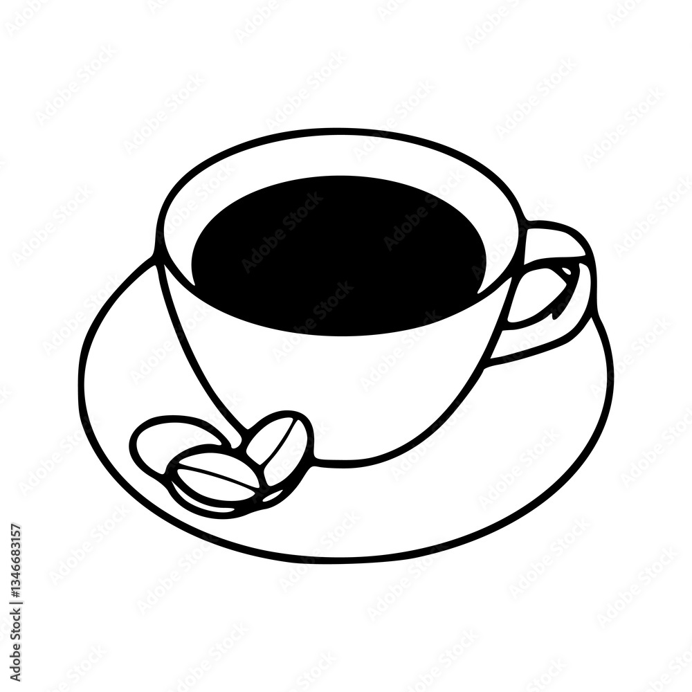 outline drawing of coffee with beans outline drawing of coffee with beans