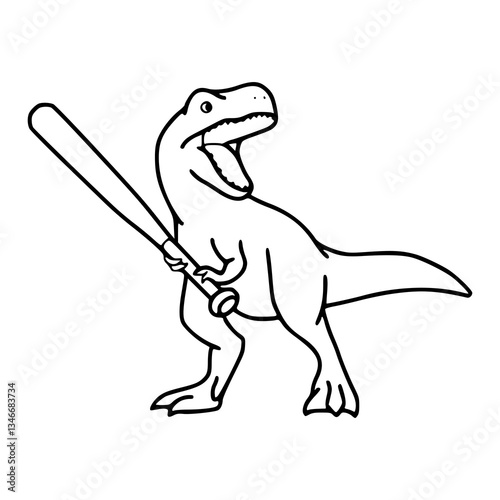 funny dino with bat vector drawing