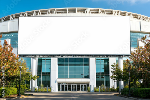 Blank billboard mockup mounted above a stadium entrance.