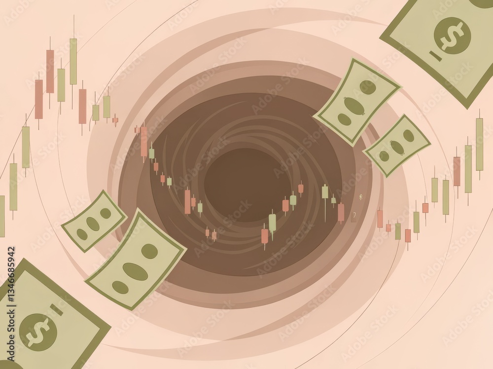 Obraz premium Economic risk driven by market volatility and debt crisis concept. Abstract financial illustration with currency and stock market charts.
