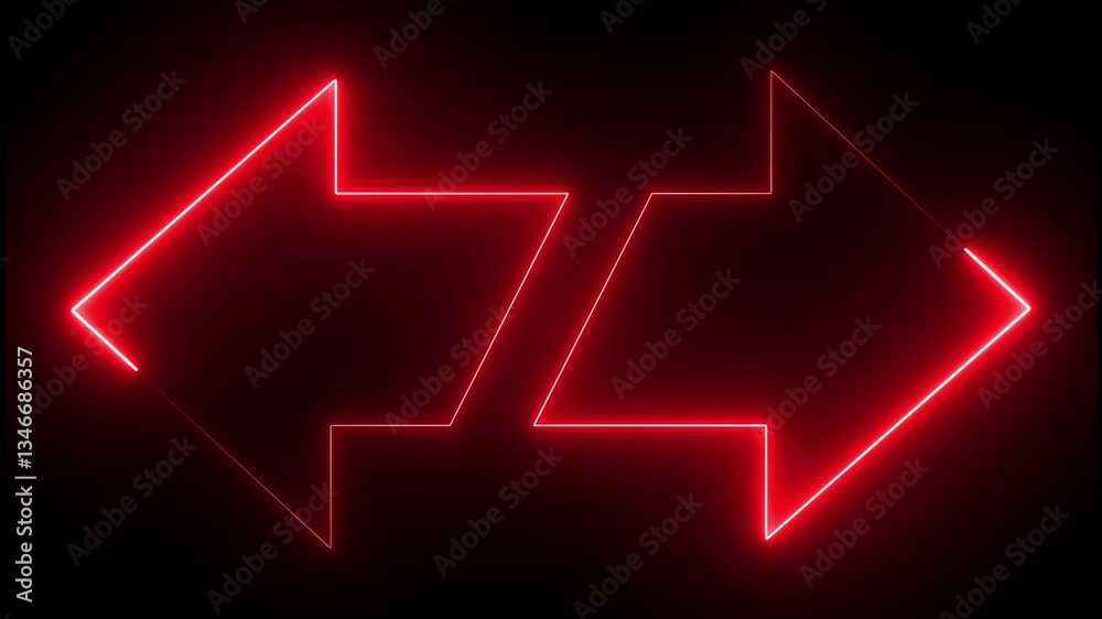 Sweep left and right animation on black background. Left or right direction arrow motion. abstract neon line glowing double arrow animation. 